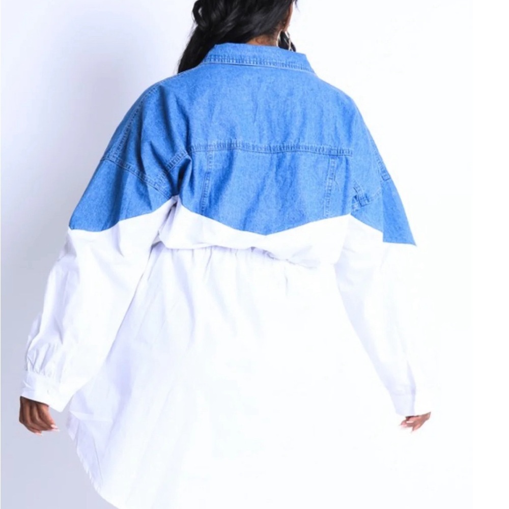Denim and White Colorblock Shirt Dress - Picture 2 of 2
